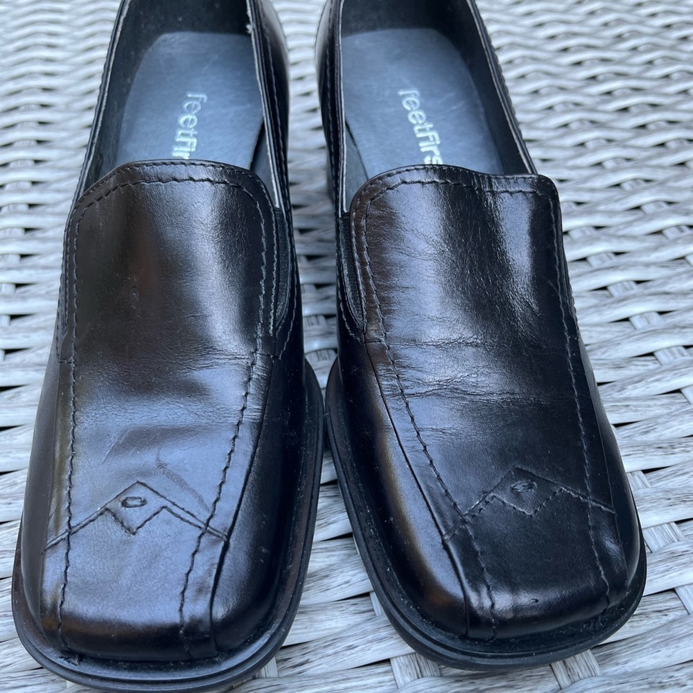 NEW Feet First Leather Block Heel square toe shoes loafers - Picture 6 of 7